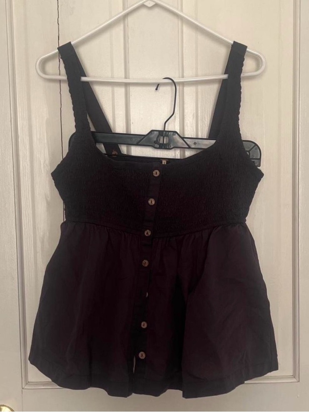 Free People Black Smocked Button-Front Camisole